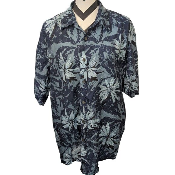 SUMMA L Blue Tropical Leaf Print Hawaiian Aloha Shirt - Picture 1 of 4